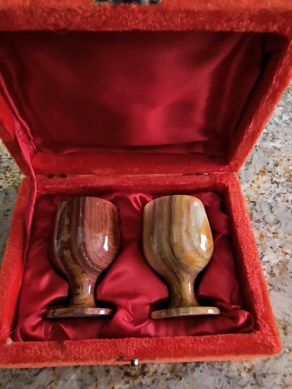 Set Two Onyx Wine Goblets in the red gift box.